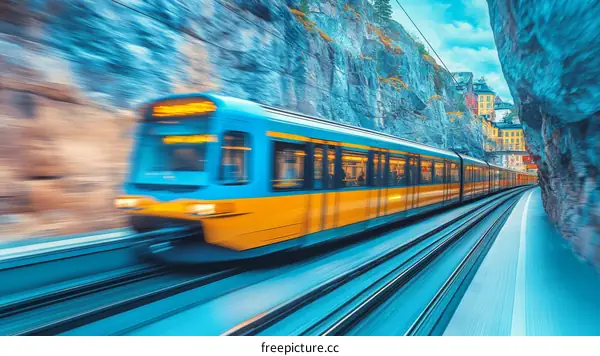 Fast Train Through Mountain Tunnel Scenic View