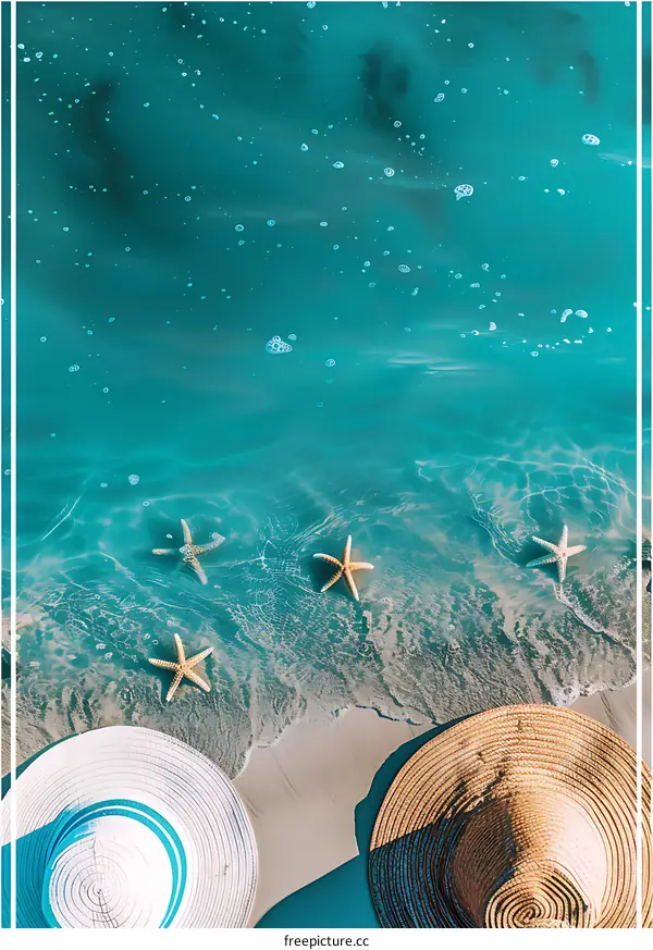 Summer Beach Scene with Starfish and Hats