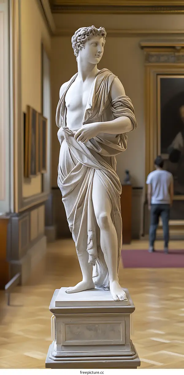 Marble Statue of a Young Man in a Museum Setting