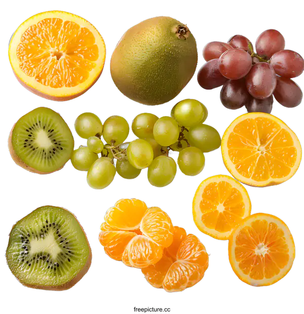 [Transparent Background PNG]Fresh Fruits, Kiwi, Grapes, Tangerine, Orange Slices