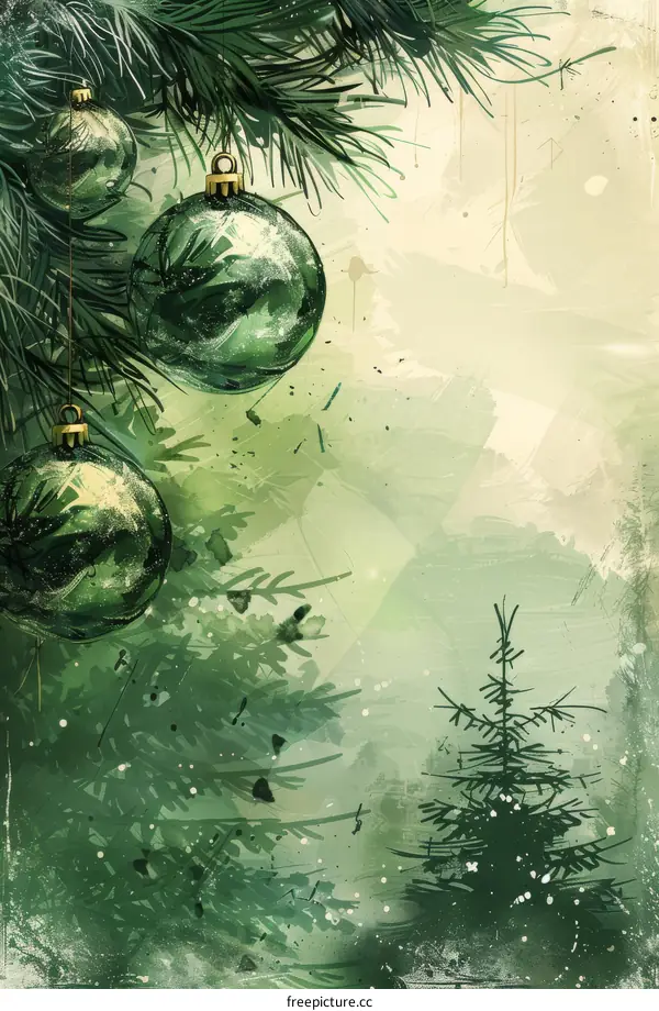 Christmas ornaments hanging from a pine tree branch