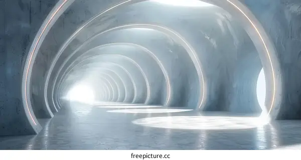 Circular Concrete Corridor: Futuristic Sci-Fi Architecture