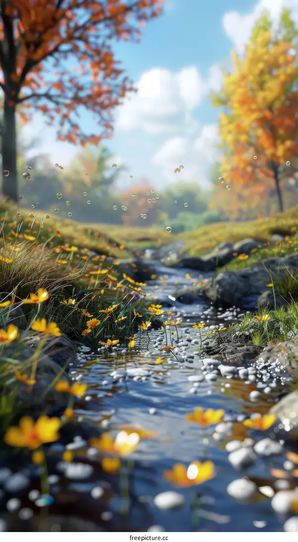 Autumn Creek Flowing Through a Beautiful Forest