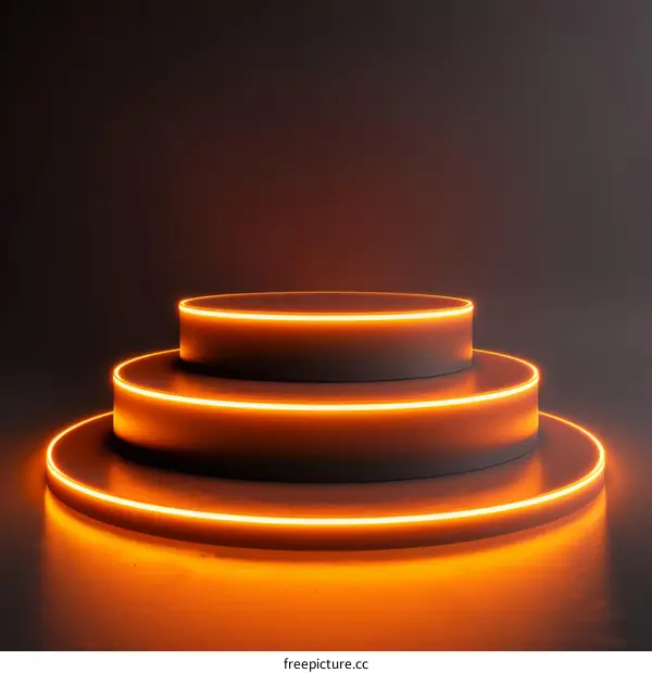 Orange Podium with Three Steps on a Dark Background