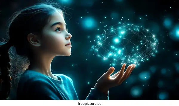 Child Holding a Futuristic Brain Concept