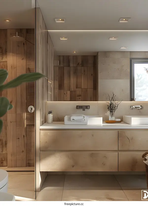 Bathroom interior with natural materials