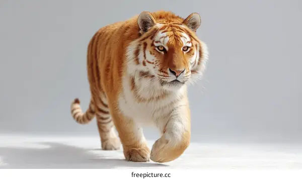 Majestic Golden Tiger Portrait Against Gray Background