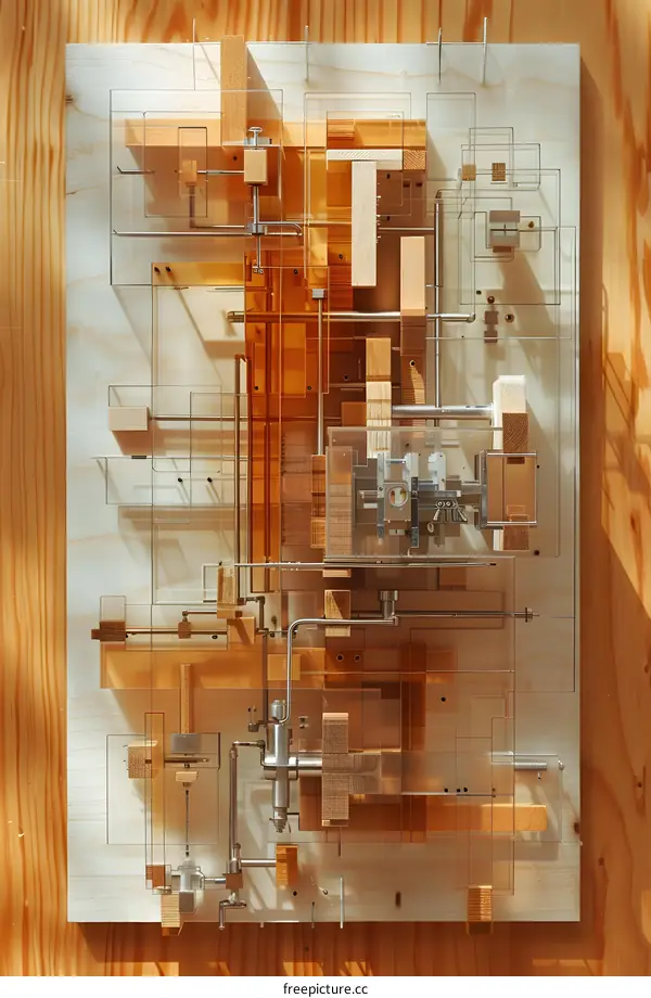 Abstract Architecture Model with Wood and Glass