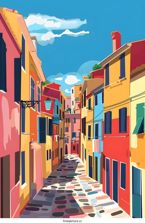 Colorful Houses in a Narrow Street