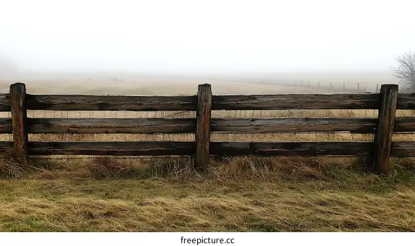 Foggy Day Wooden Fence in the Field