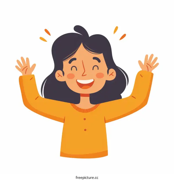Illustration of a happy girl raising her hands