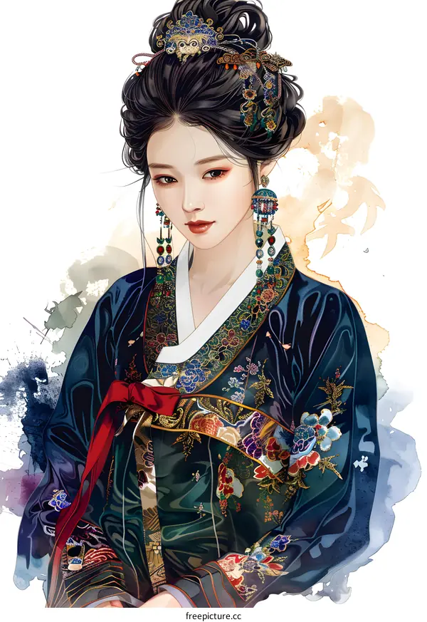 A beautiful illustration of a Korean woman in traditional dress