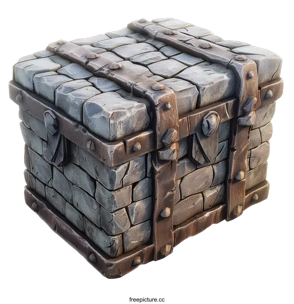 [Transparent Background PNG]A stone chest with metal reinforcements