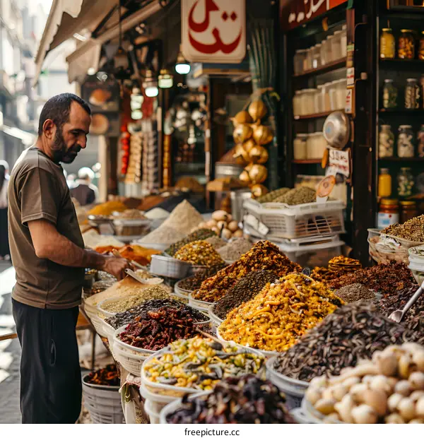 Middle Eastern Man Shopping at a Spice Market