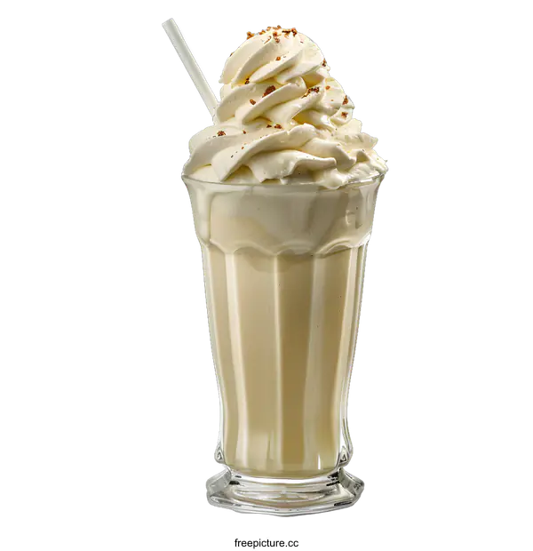 [Transparent Background PNG]Vanilla Milkshake with Whipped Cream and Sprinkles