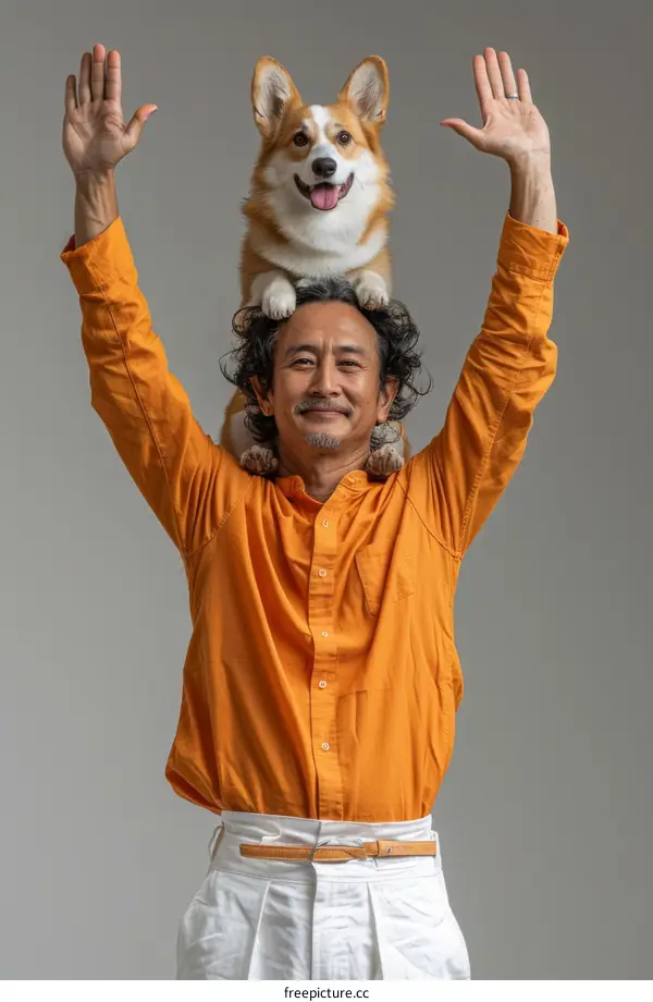 A Man with a Dog on His Head