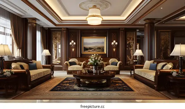 Luxury Living Room Interior Design With Chandelier