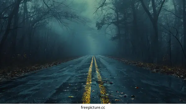 Country Road Through a Misty Forest