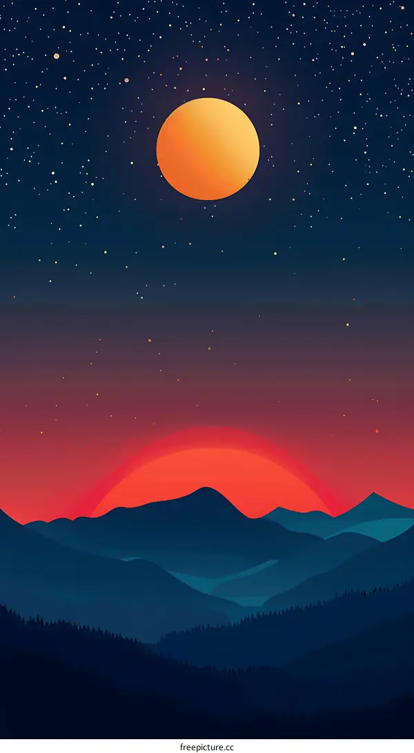 Night Sky with Mountain and Sunset