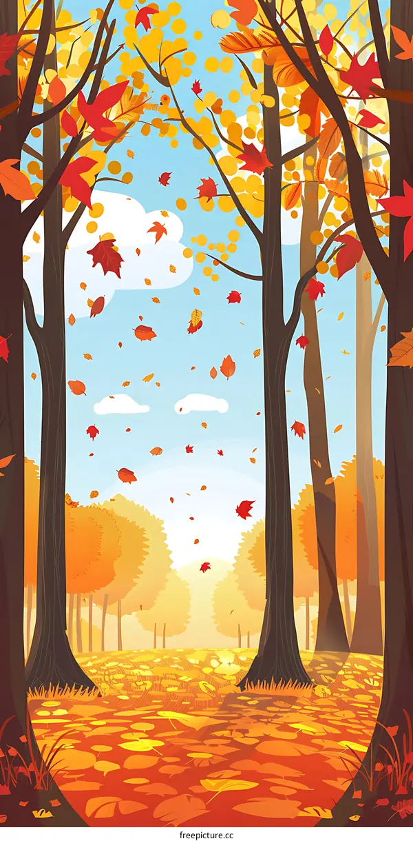 Autumn Leaves Falling in the Forest