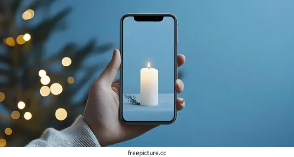 Hand Holding Smartphone with a Candle Image