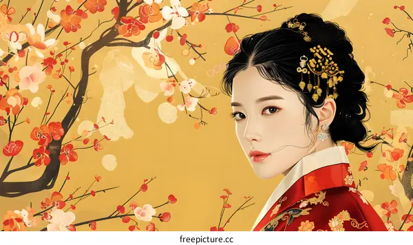 Portrait of a young woman in traditional Korean dress