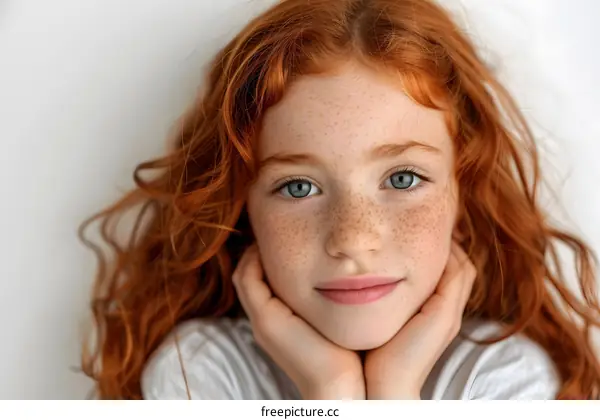Portrait of Young Red Haired Girl with Freckles
