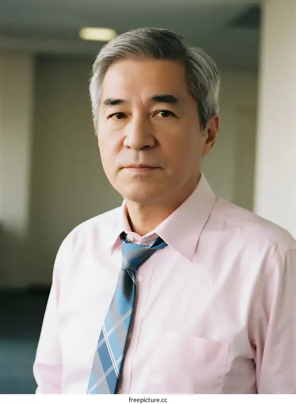 Portrait of a mature man wearing a pink shirt and tie