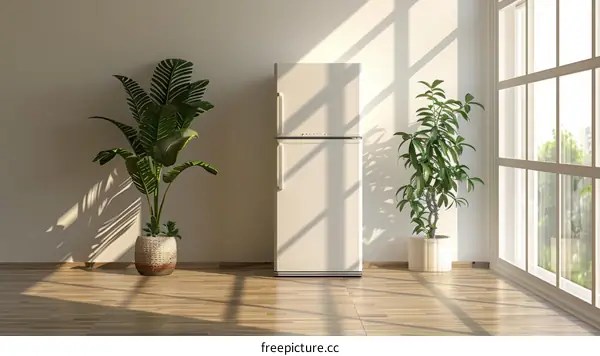 White Retro Fridge In A Bright Room