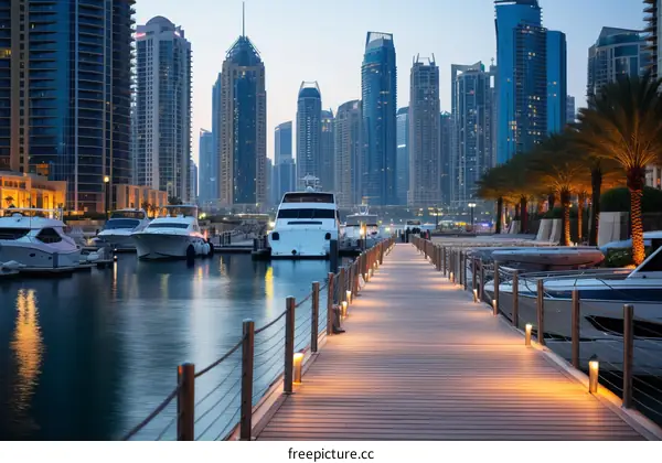 A view of Dubai Marina at sunset