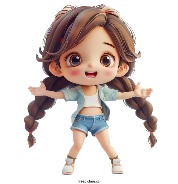 [Transparent Background PNG]cute cartoon girl with brown hair and blue eyes