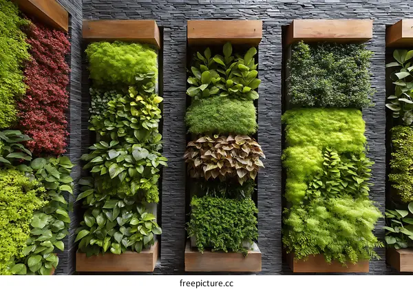 Vertical Garden Wall Design with Wooden Frames