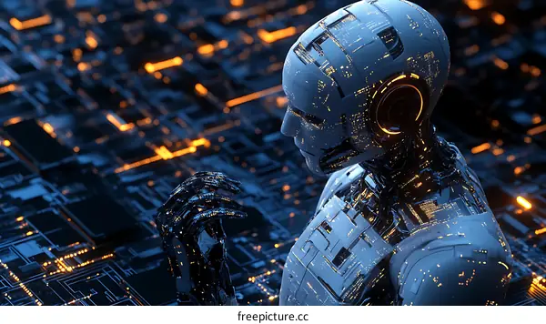 Futuristic Robot on Circuit Board Art