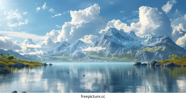 Stunning Mountain Lake Scenery Under a Vast Sky