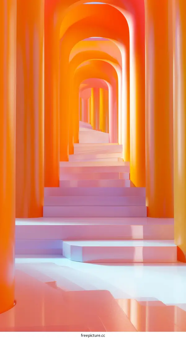 Orange Archway Staircase Corridor