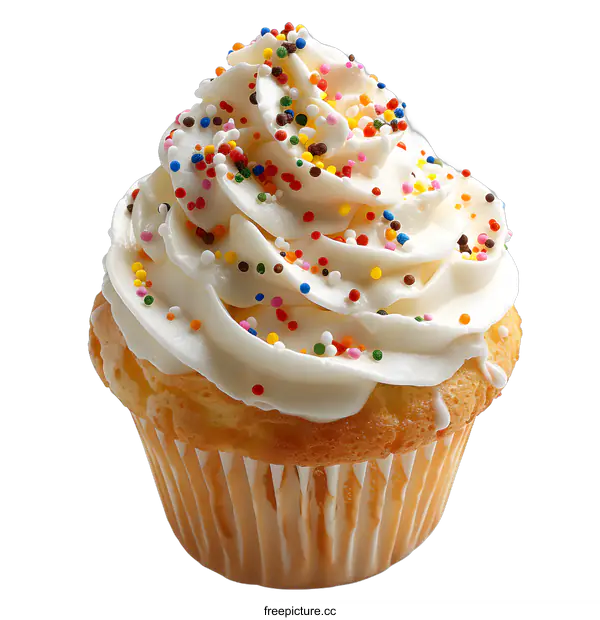 [Transparent Background PNG]A delicious cupcake with rainbow sprinkles on top