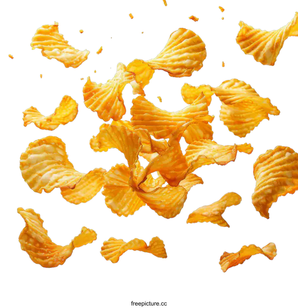 [Transparent Background PNG]Potato chips falling on a black background