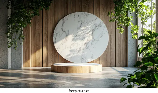 Modern Minimalist Marble and Wood Display Stage