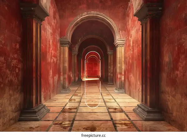 Minimalist Futuristic Sci-Fi Corridor in Red and White