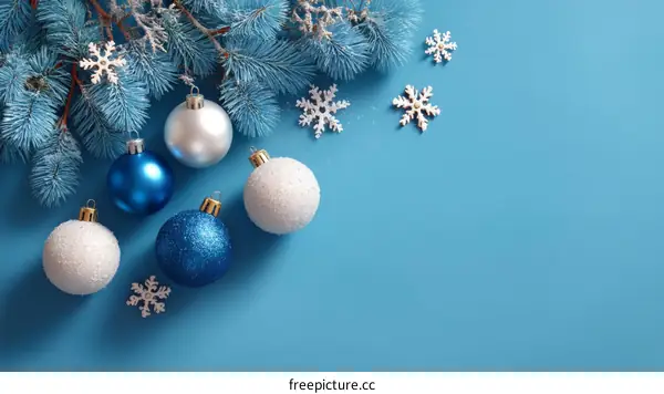 Christmas Decorations on a Blue Background