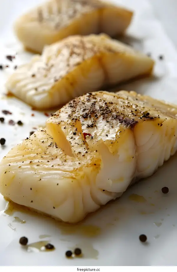Baked Cod Fillets Seasoned with Salt and Pepper