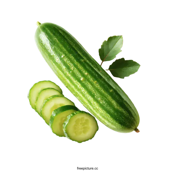 [Transparent Background PNG]Fresh Sliced Cucumber on White Background