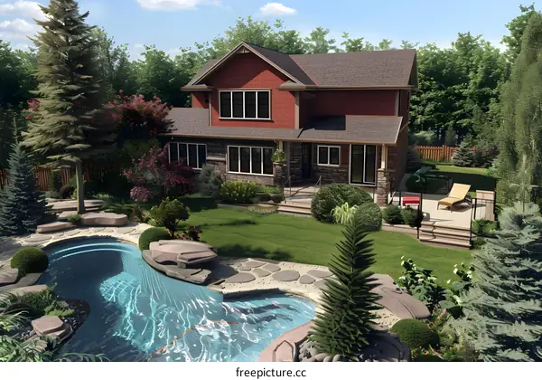 Modern House with Swimming Pool in Backyard