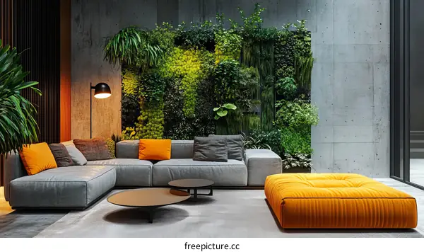 Modern Living Room Design with Green Wall