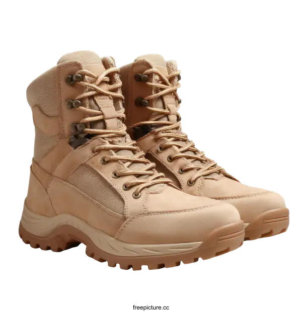 [Transparent Background PNG]Beige Military Tactical Boots Close-up