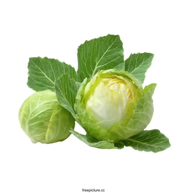 [Transparent Background PNG]Fresh Green Cabbage Heads with Leaves