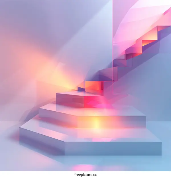 Abstract 3D Neon Lights Stairway Corridor