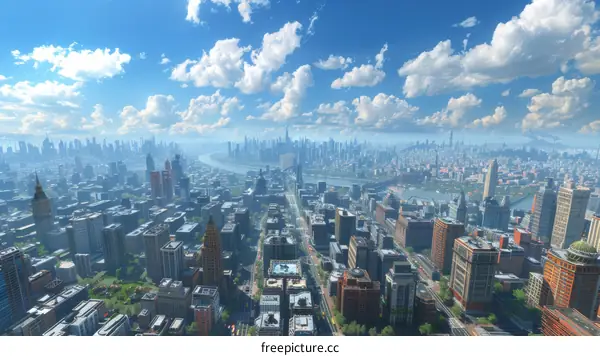 Aerial View of a Futuristic Metropolis