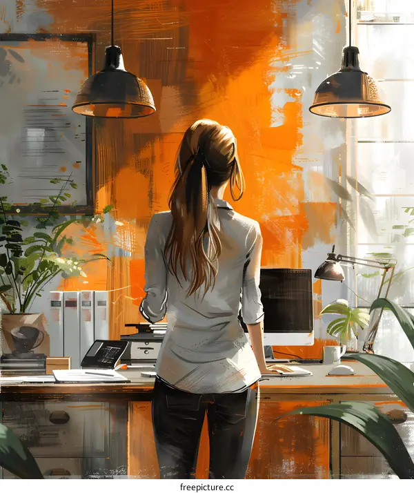 Illustration of a businesswoman working at her desk