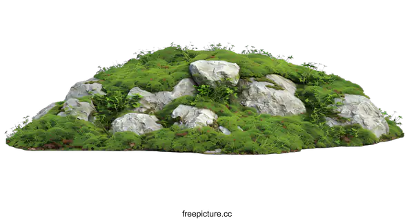 [Transparent Background PNG]Green Moss Covered Rocks Isolated On White Background